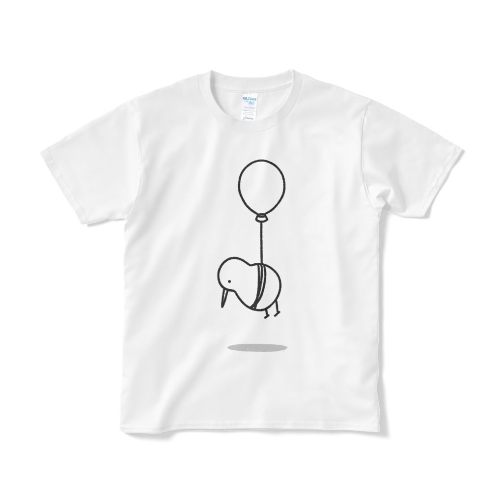 風船で飛ぶキーウィ(大プリント/線画)Tシャツ