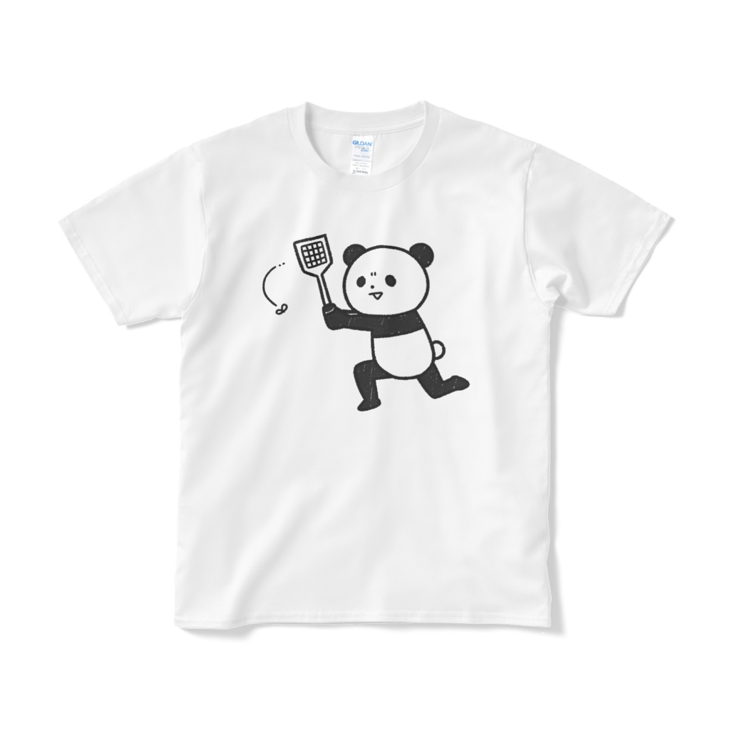 ハエを追い回すパンダ (大プリント/線画)Tシャツ