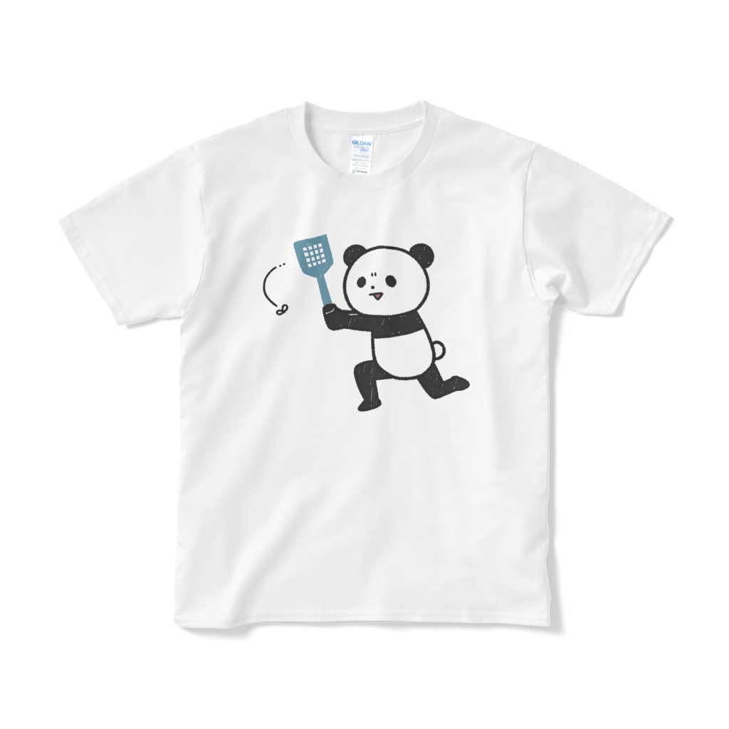 ハエを追い回すパンダ (大プリント/カラー)Tシャツ