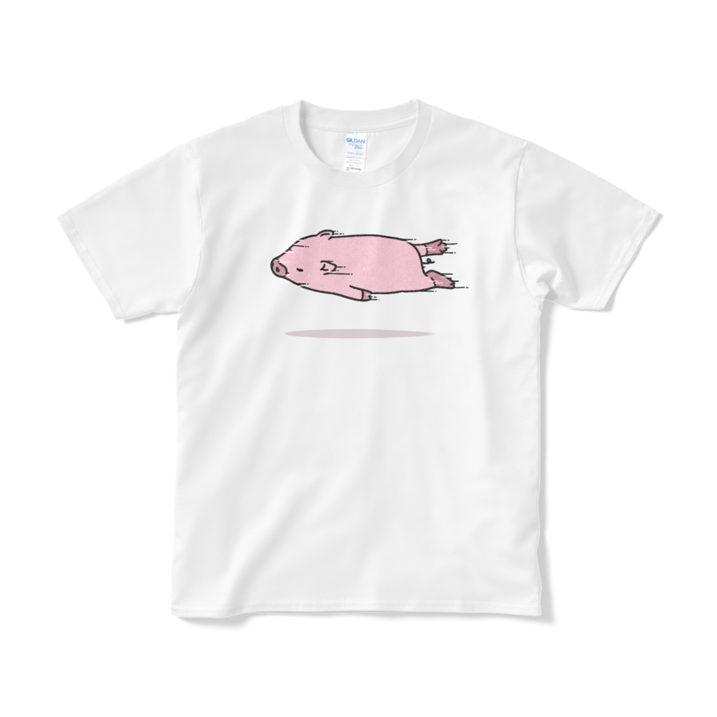 高速で飛んでいるブタ（カラー）Tシャツ