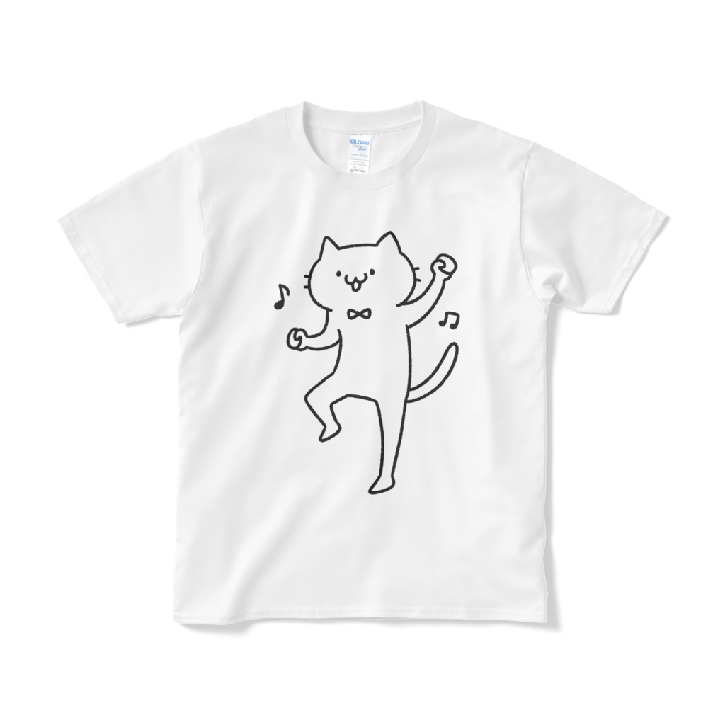 【デカねこ】ダンシングねこ（大プリント／線画）Tシャツ
