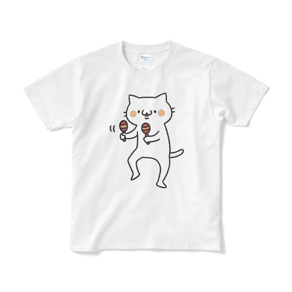 【デカねこ】マラカスねこ(大プリント/カラー)Tシャツ