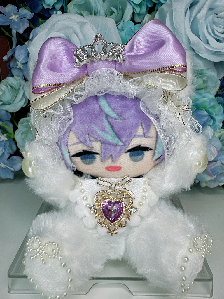 おすわり　にじぱぺっと服　スタレ指人形服　パープルねこ　エプロン