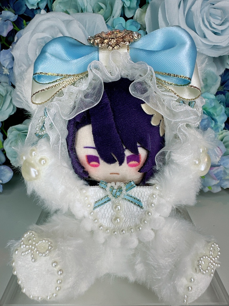 おすわり　にじぱぺっと服　スタレ指人形服　みずいろねこ　エプロン