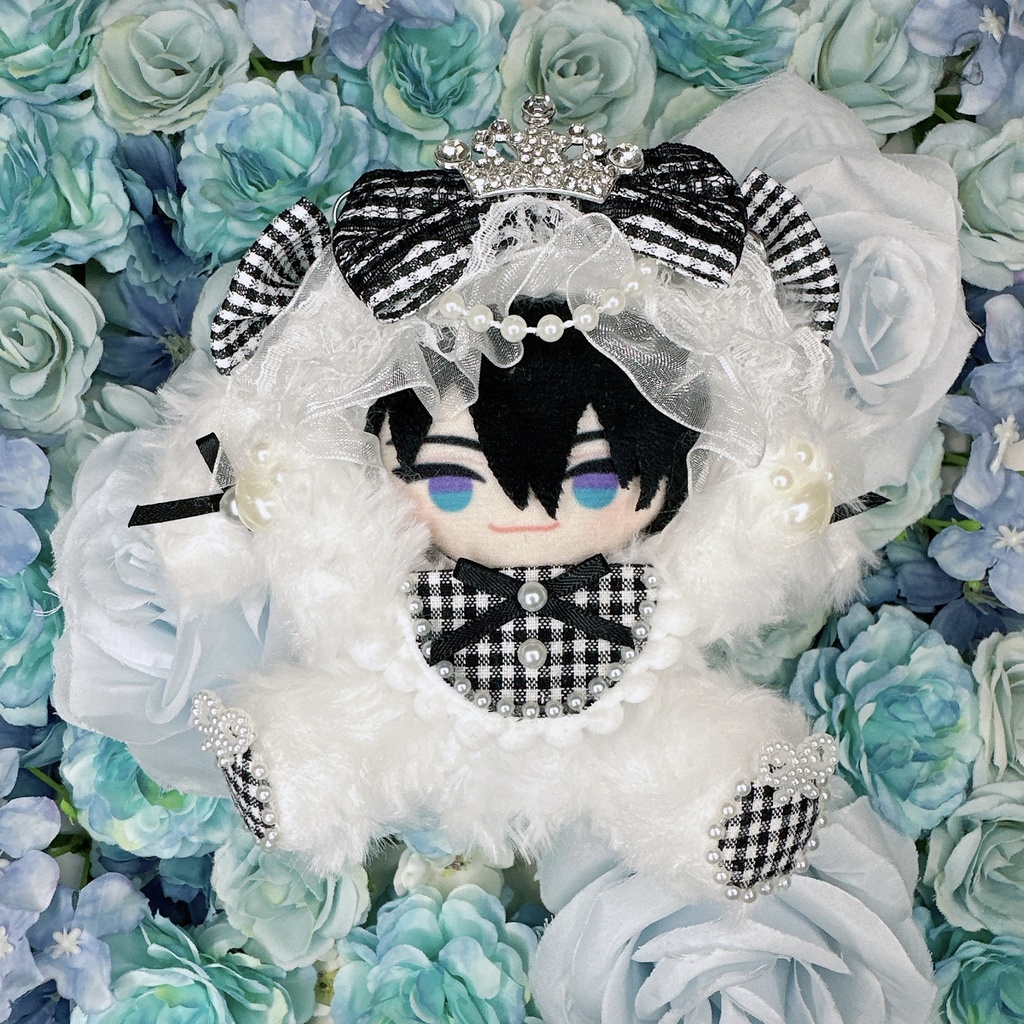 おすわり　にじぱぺっと服　スタレ指人形服　モノクロうさぎ　エプロン