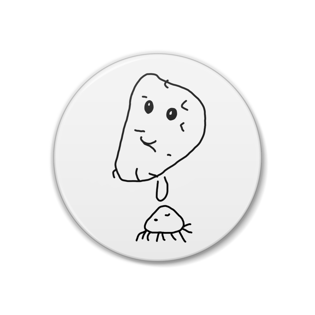 えんがん缶バッジ(想像で描いたホウキムシの幼生)