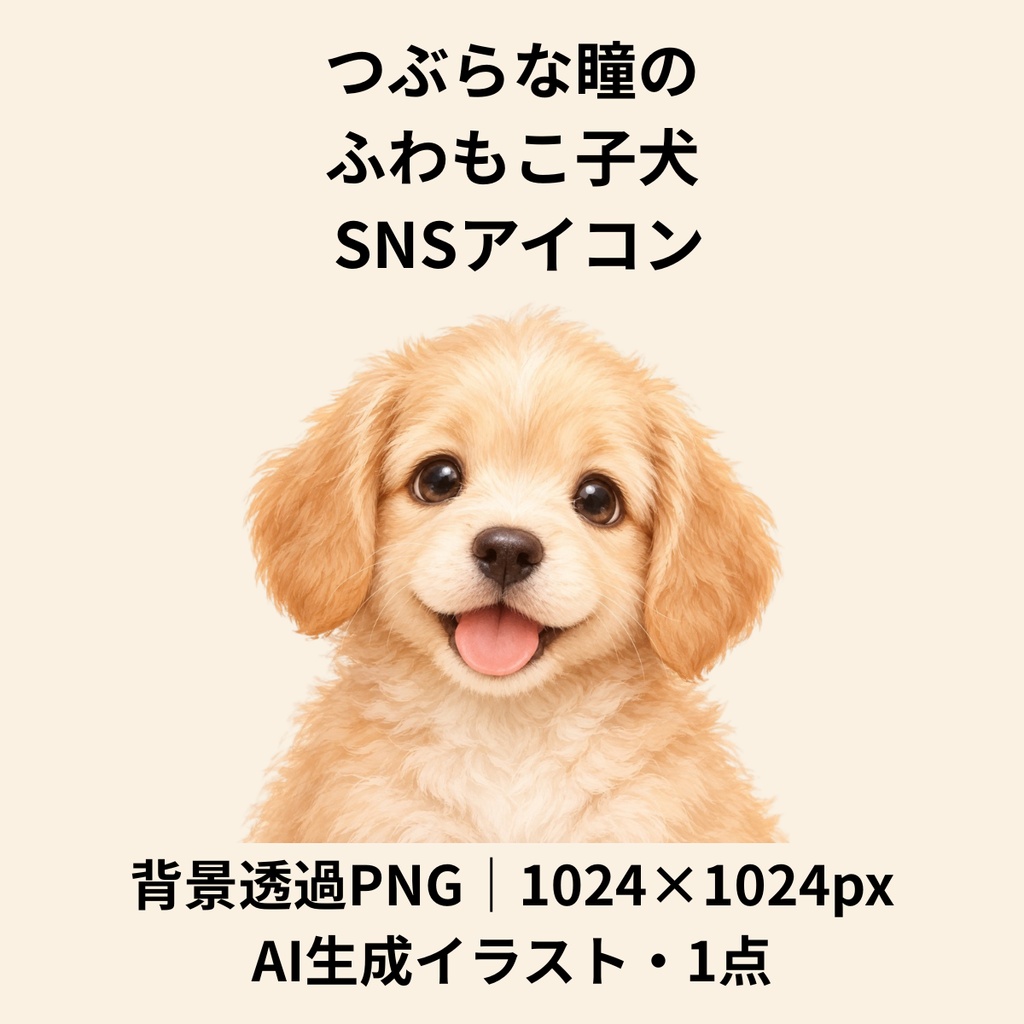 【AI生成】つぶらな瞳のふわもこ子犬SNSアイコン｜ゆるかわ・癒やし系