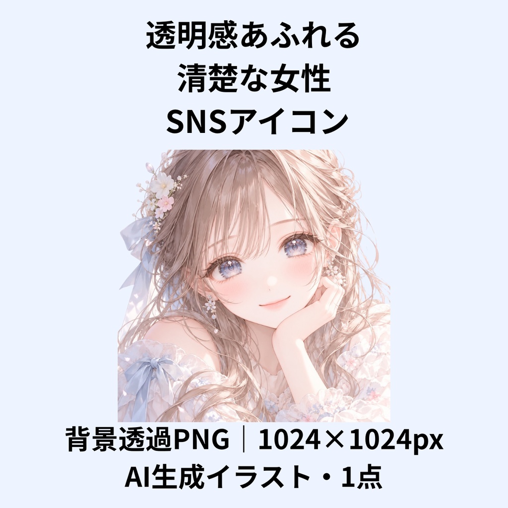 【AI生成】透明感のある女性SNSアイコン｜清楚・ゆめかわ系