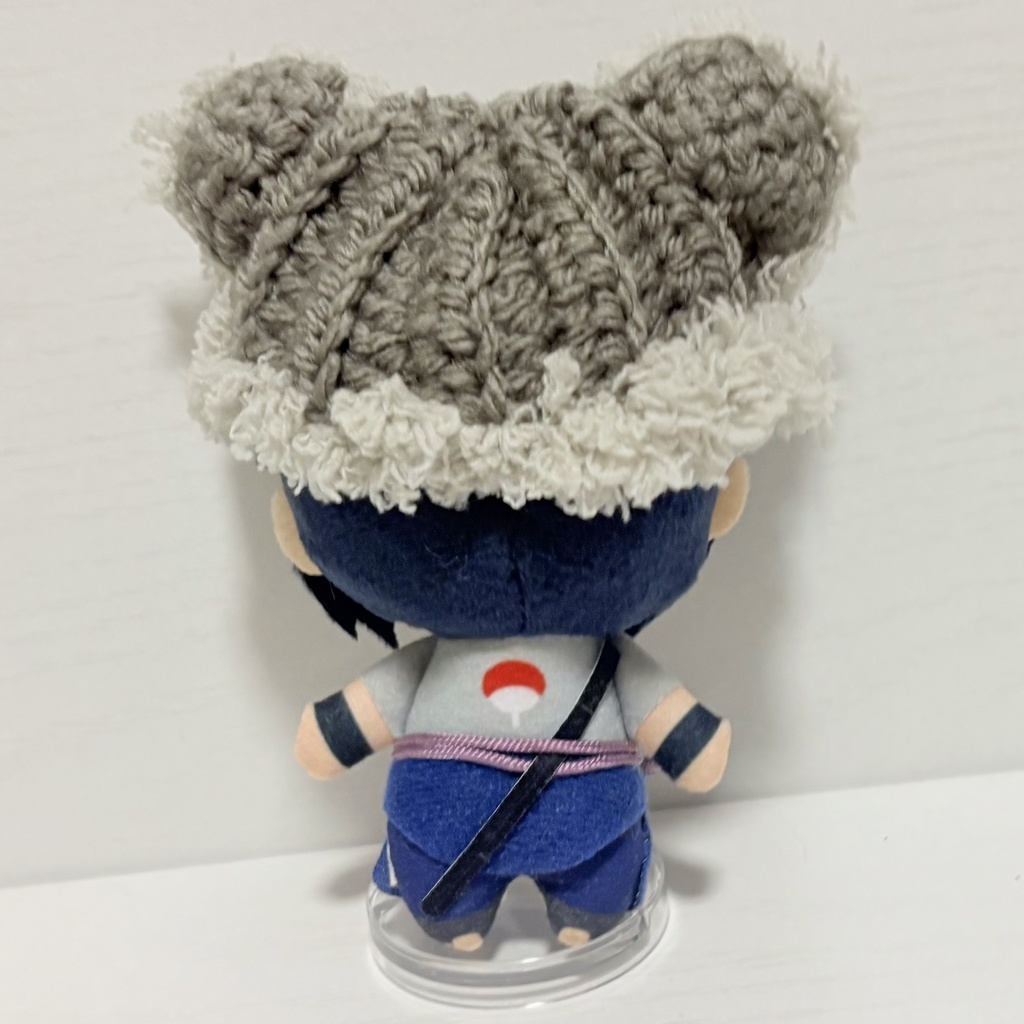 ハンドメイド くま耳 ニット帽 グレー ぬい服 10cmぬい