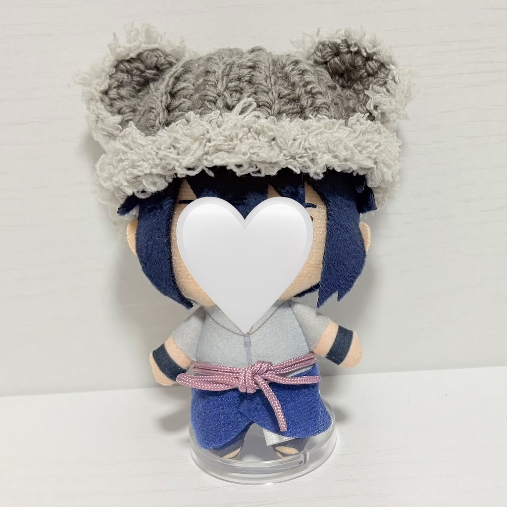 ハンドメイド くま耳 ニット帽 グレー ぬい服 10cmぬい