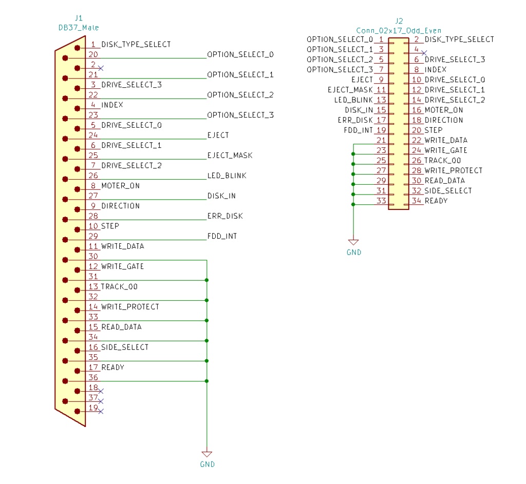 X68000の拡張FDD端子に34ピンフラットケーブルをつなぐためのアダプタ
