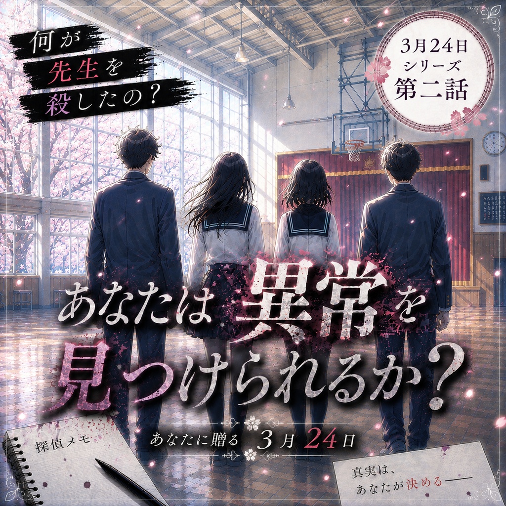 【協力型×GMなし】あなたに贈る3月24日：体育館【マーダーミステリー】