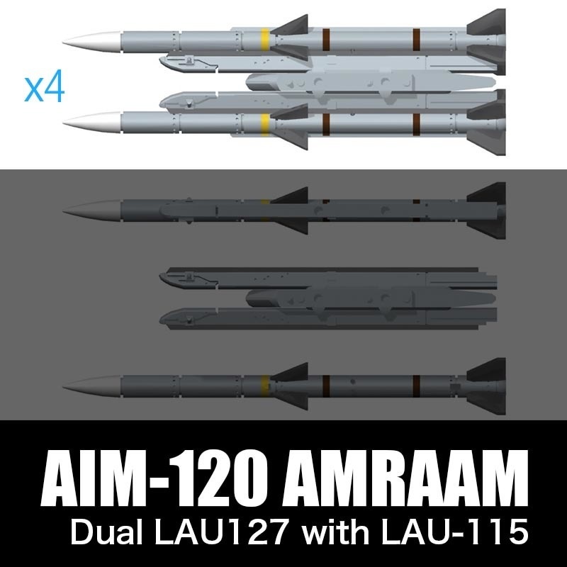 AIM120+デュアルLAU127+LAU115ランチャー x4set (x8 AMRAAM) [1/144scale]
