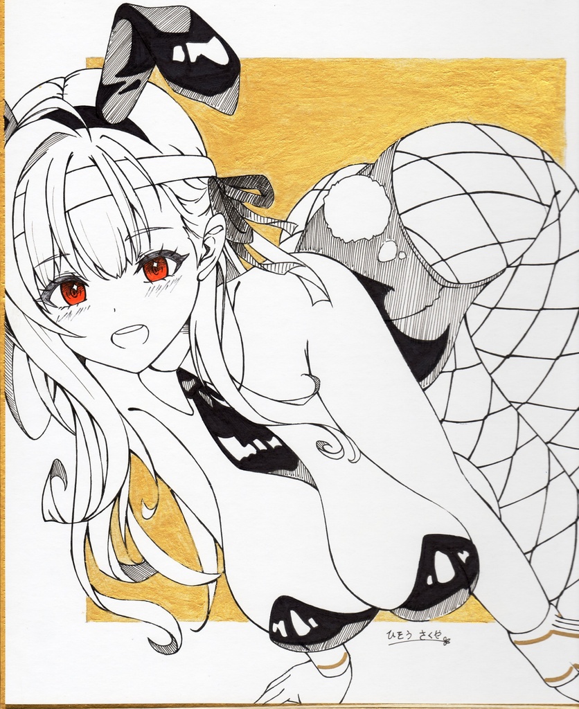 NIKKE モダニアバニー手描き色紙２（モノクロ）