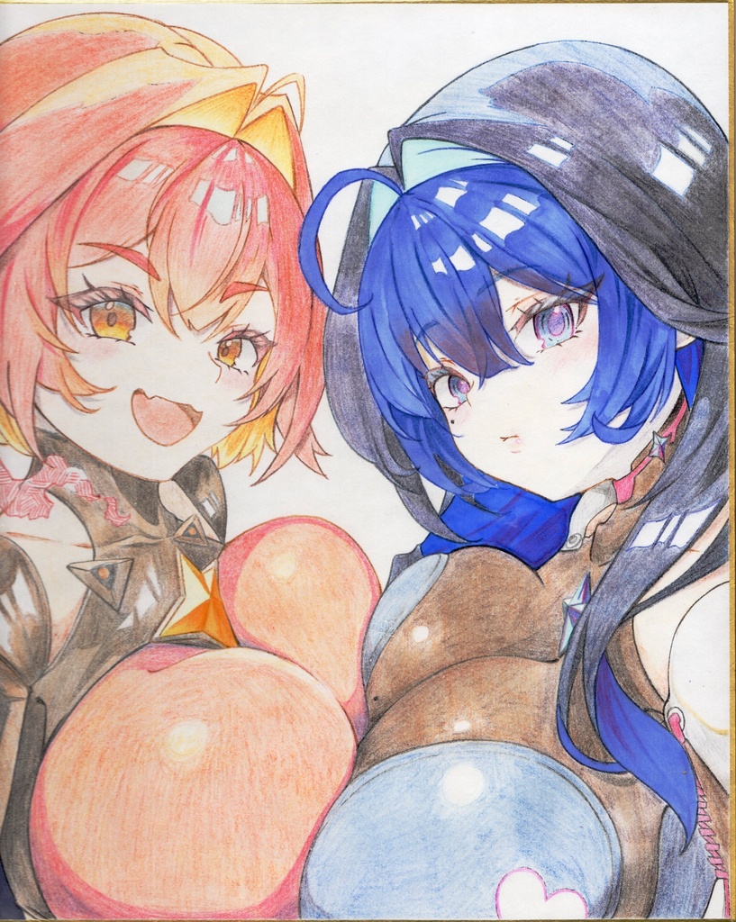 アークレンジャー　レッド＆ブルー手描き色紙（カラー）