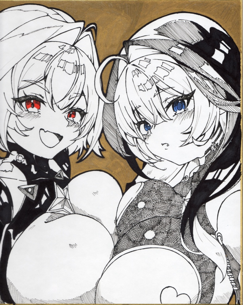 アークレンジャー　レッド＆ブルー手描き色紙（モノクロ）