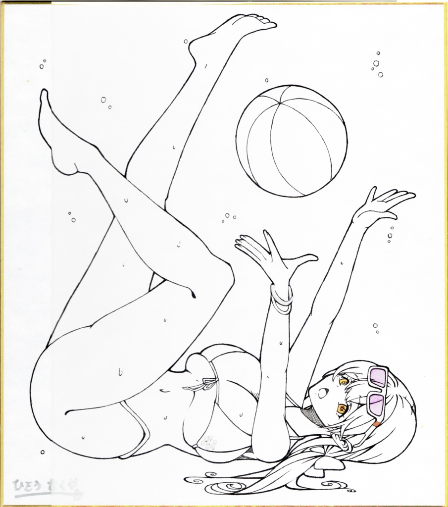 NIKKE水着ティア　アナログ色紙（モノクロ）