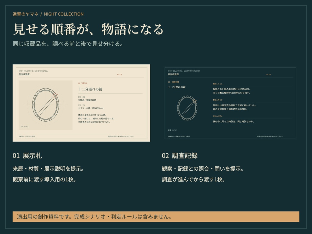 【TRPG資料】展示札と調査記録を作る|夜間収蔵庫
