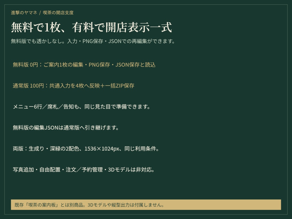 【文字編集ツール】メニュー・席札・告知をまとめて作る|喫茶の開店支度