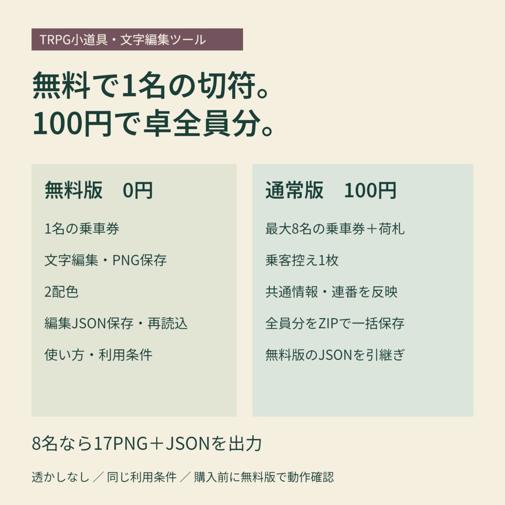 【文字編集ツール】名前入りの切符・荷札をまとめて作る|夜行切符舎