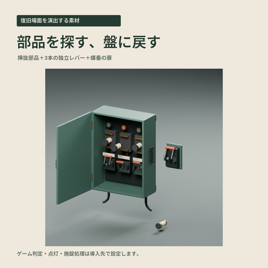 【3Dモデル・可動部品】探索ゲームに置く電源復旧の操作盤|夜更けの復旧盤