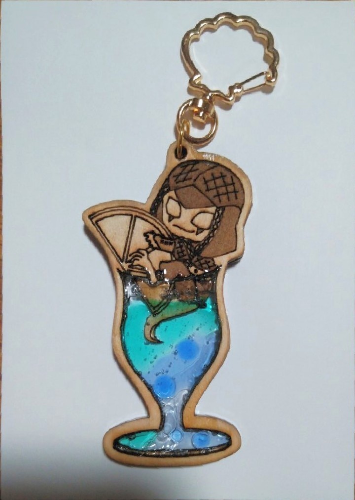 第五人格 魔トカゲ 木製キーホルダー(水色×青水玉)