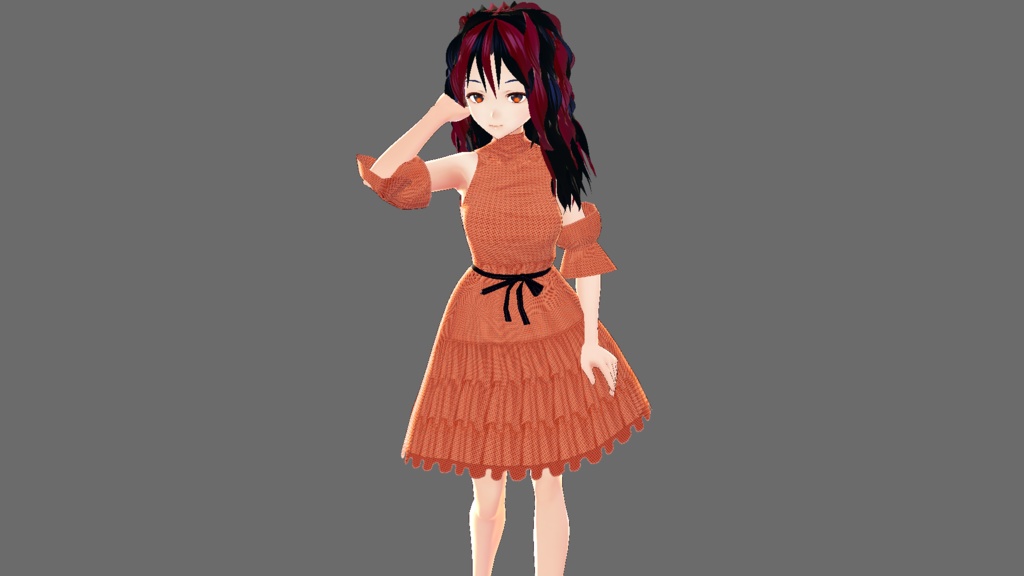 Halloween Dress - Frilly orange and black ONE PIECE (half sleeve) VROID TEXTURE