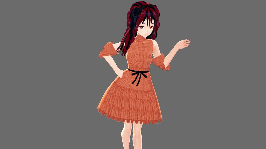 Halloween Dress - Frilly orange and black ONE PIECE (half sleeve) VROID TEXTURE