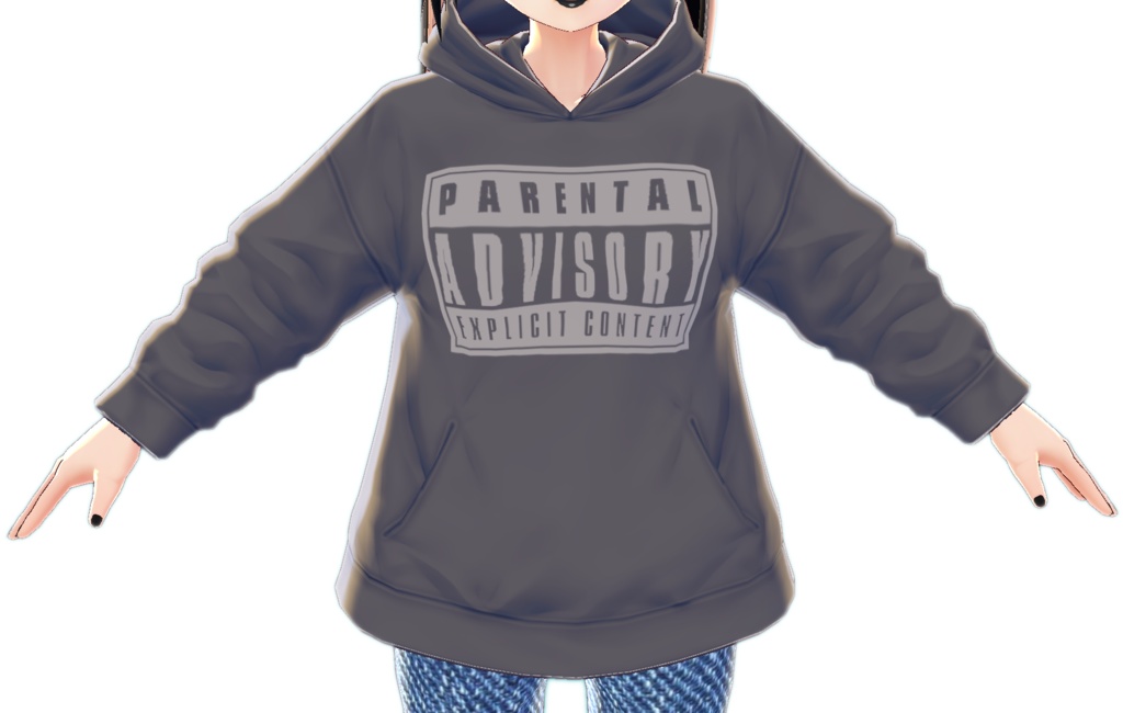 3 Piece "Parental Advisory" Black with Gray logo VROID hoodie, mini t-shirt and t-shirt