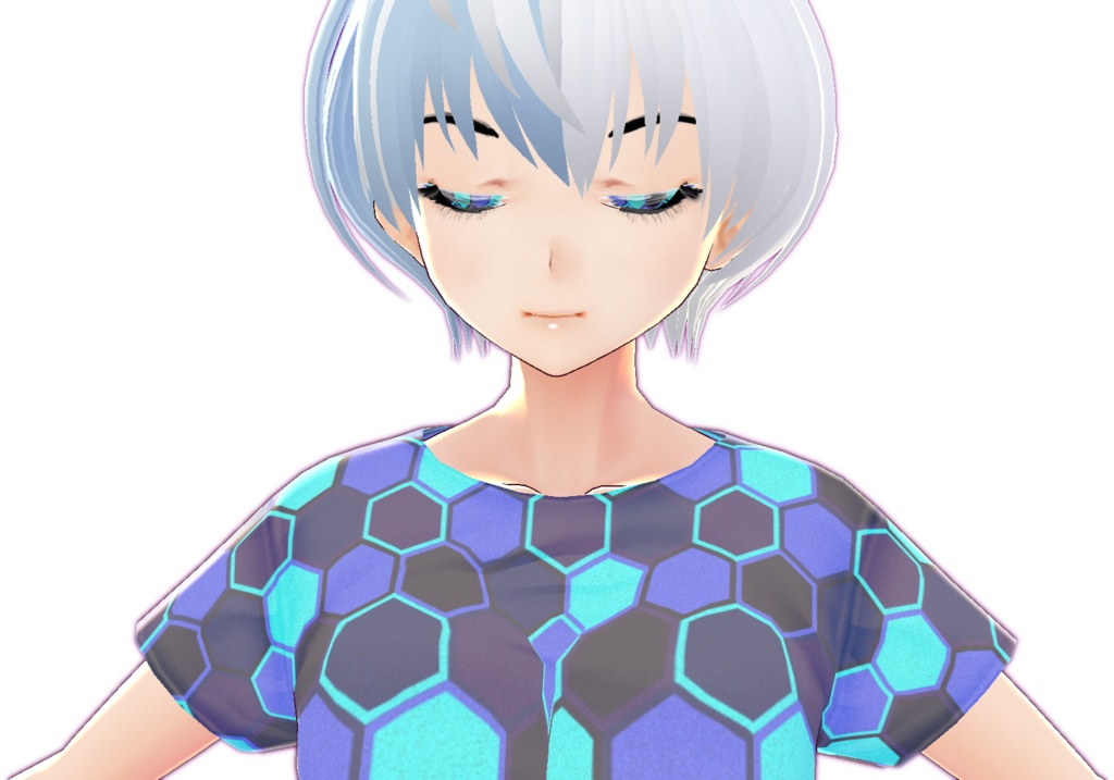 Blue Geometric Belted Dress Set VROID textures