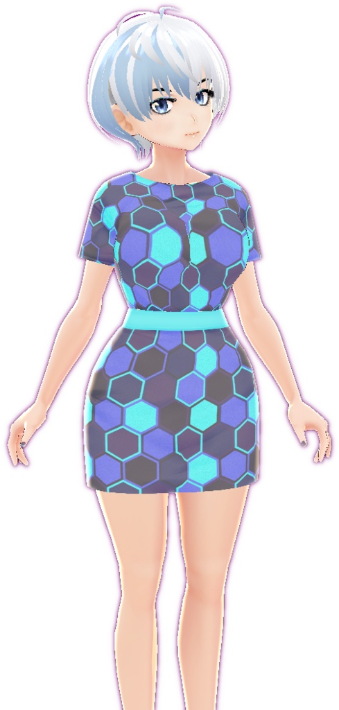 Blue Geometric Belted Dress Set VROID textures