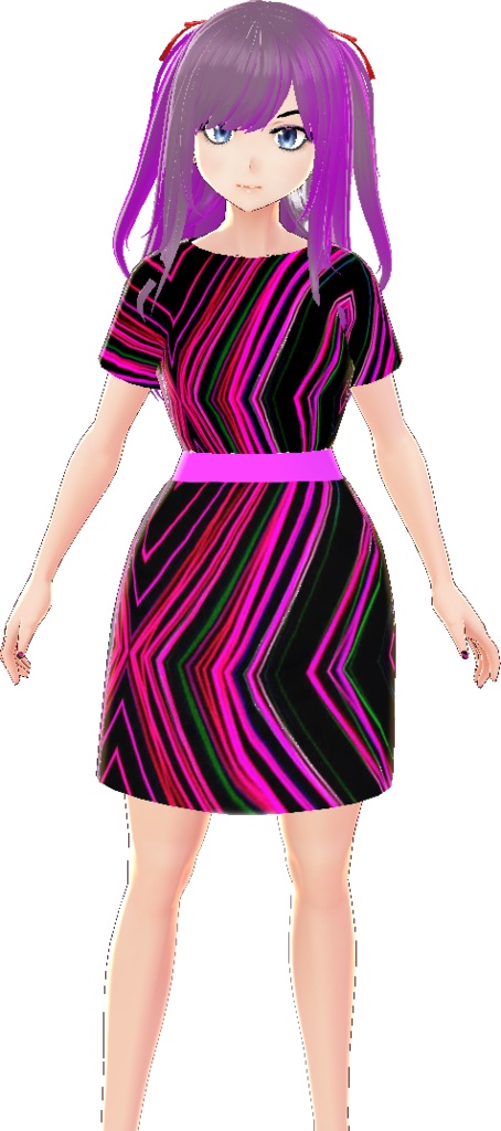 Neon Stripes Belted Dress VROID textures set