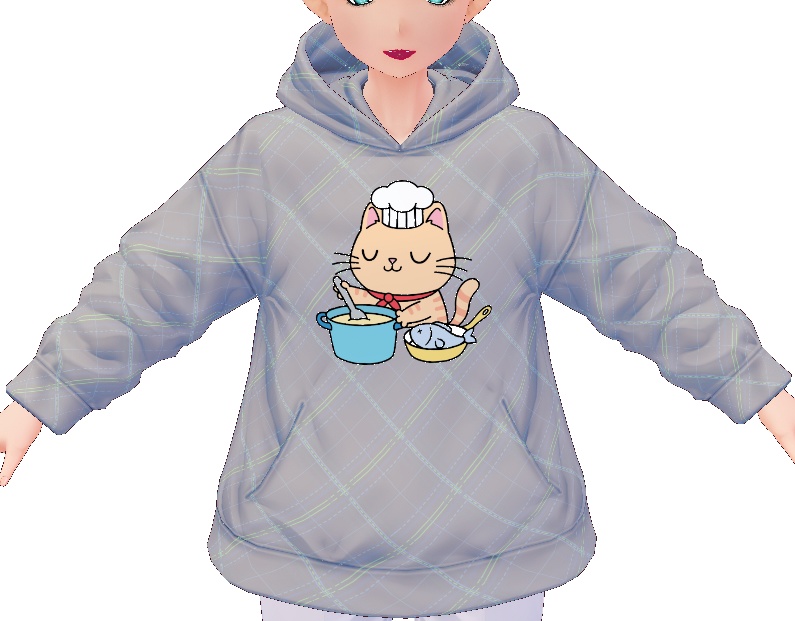 Kawaii Cat Cooking Fish 3 piece VROID textures