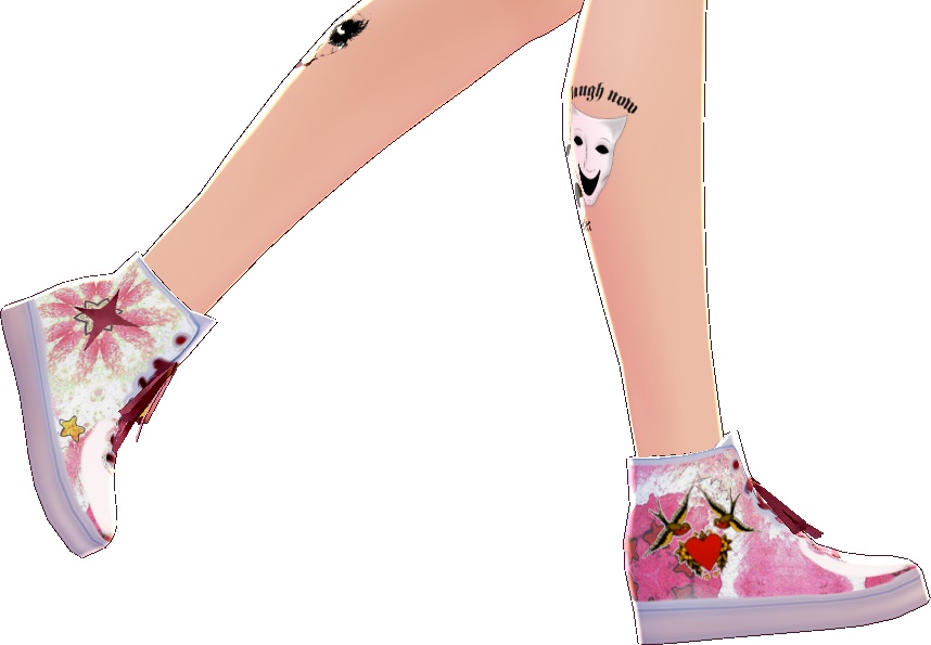 Tattoo Bird HIGH CUT SNEAKERS 2 pair VROID textures