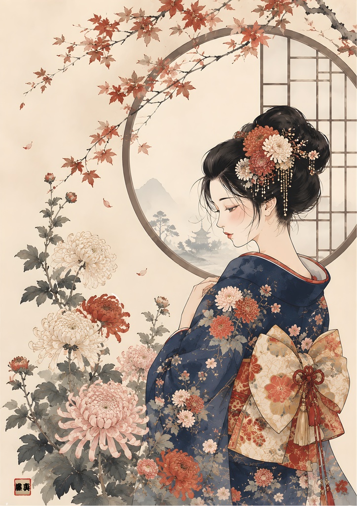 日本美人 着物 ウォールアート ポスター