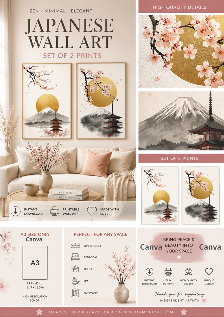 Canva 日本の桜富士山ウォールアート