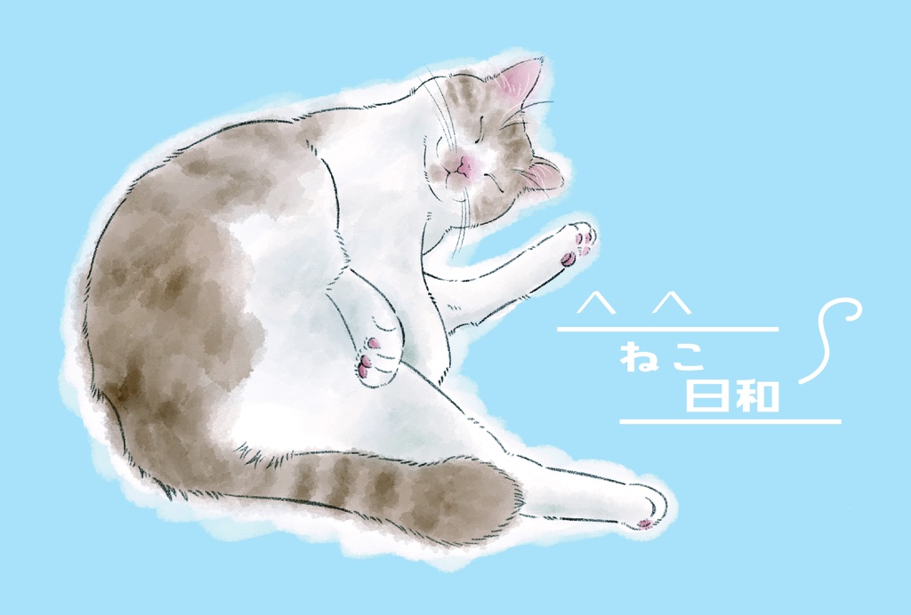 ねこ日和(青) 布トートバッグ(ランチBOXサイズ)