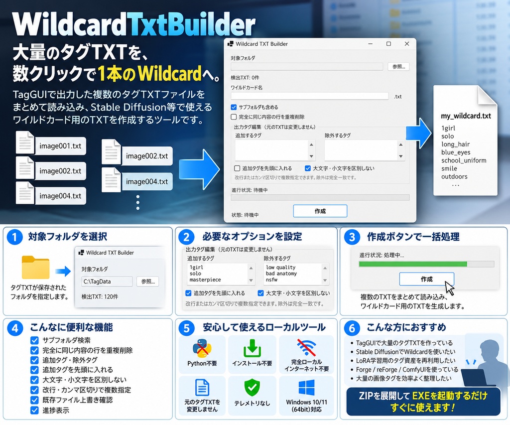 【画像生成AI向け】ワイルドカードテキストファイル作成補助ツール