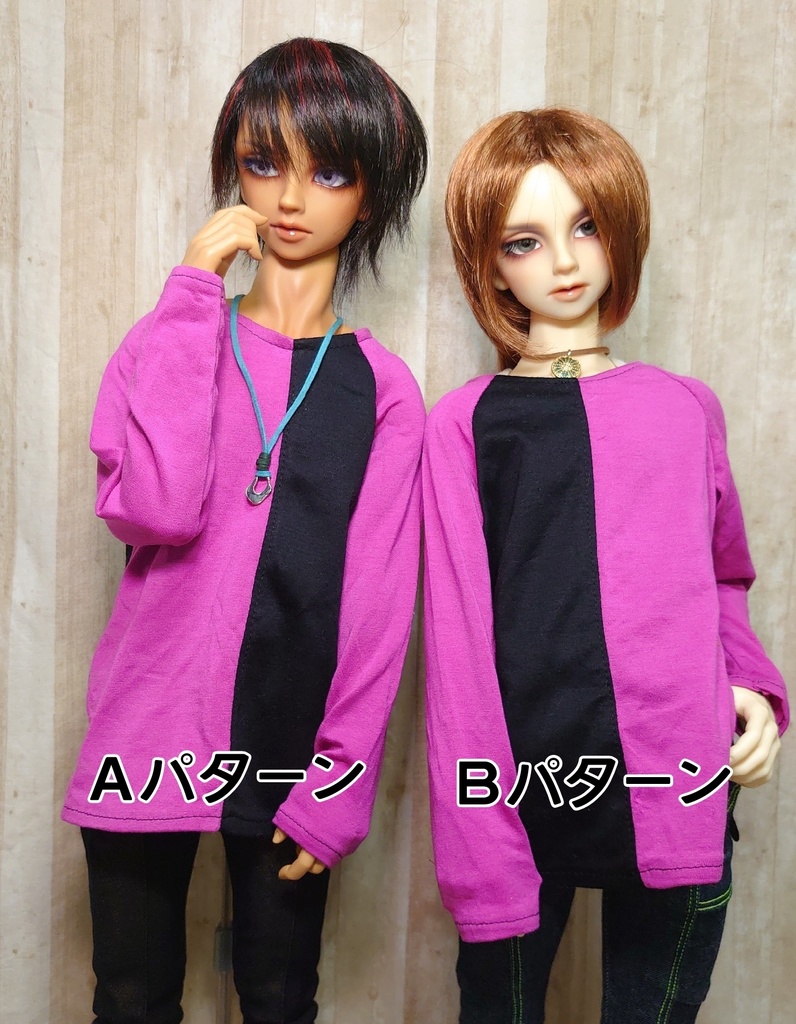 ラグランカットソー ブラック/ラズベリーのツートンカラー