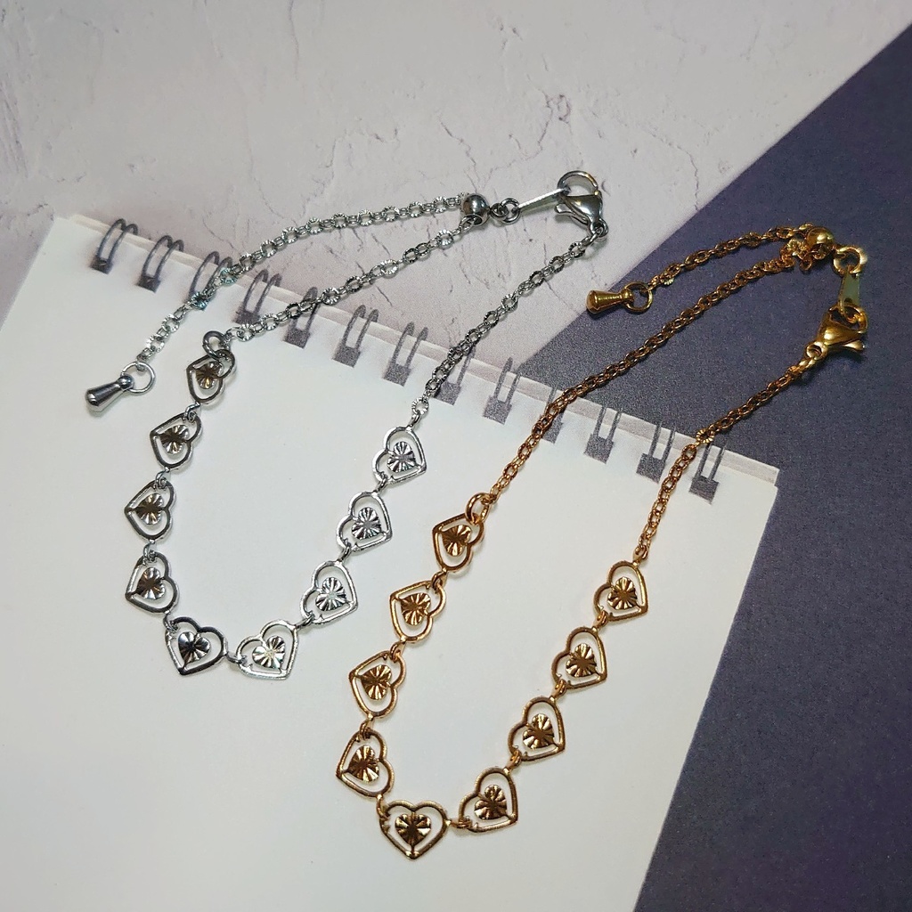 ステンレス製 Radiant hearts bracelet(ドール用ネックレス兼用)