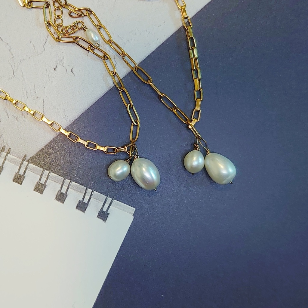 ステンレス製 ステンレス製 淡水パールとアシンメトリーチェーンのブレスレット（ドール用ネックレス兼用）