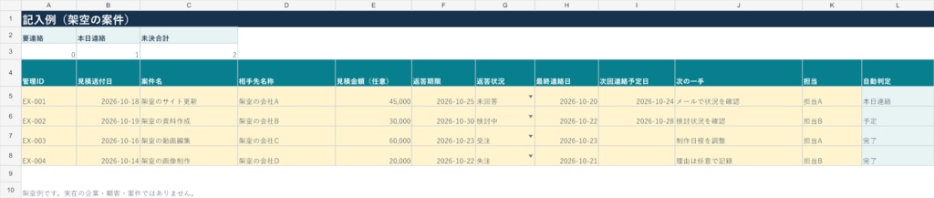 見積送付後の返答・再連絡管理台帳【Excelテンプレート】
