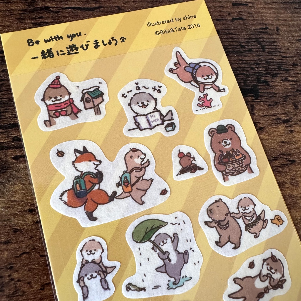 Ottertata&Friendsカワウソと友達一緒に遊び和紙ステッカー