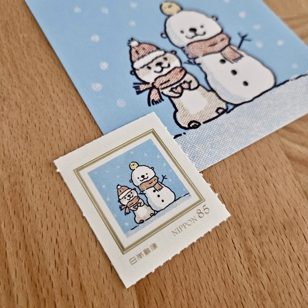 冬のカワウソと雪だるま日本郵便８５円切手