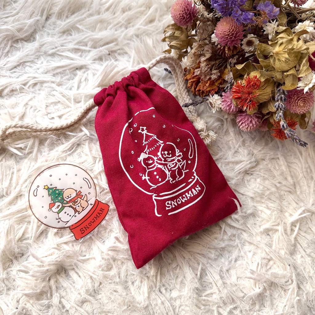 カワウソとゆきだるまクリスマス巾着袋