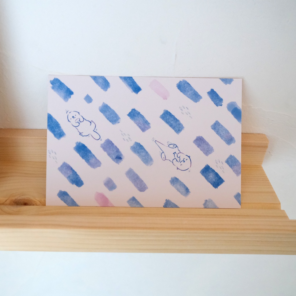 カワウソとラッコの青い夢ポストカード