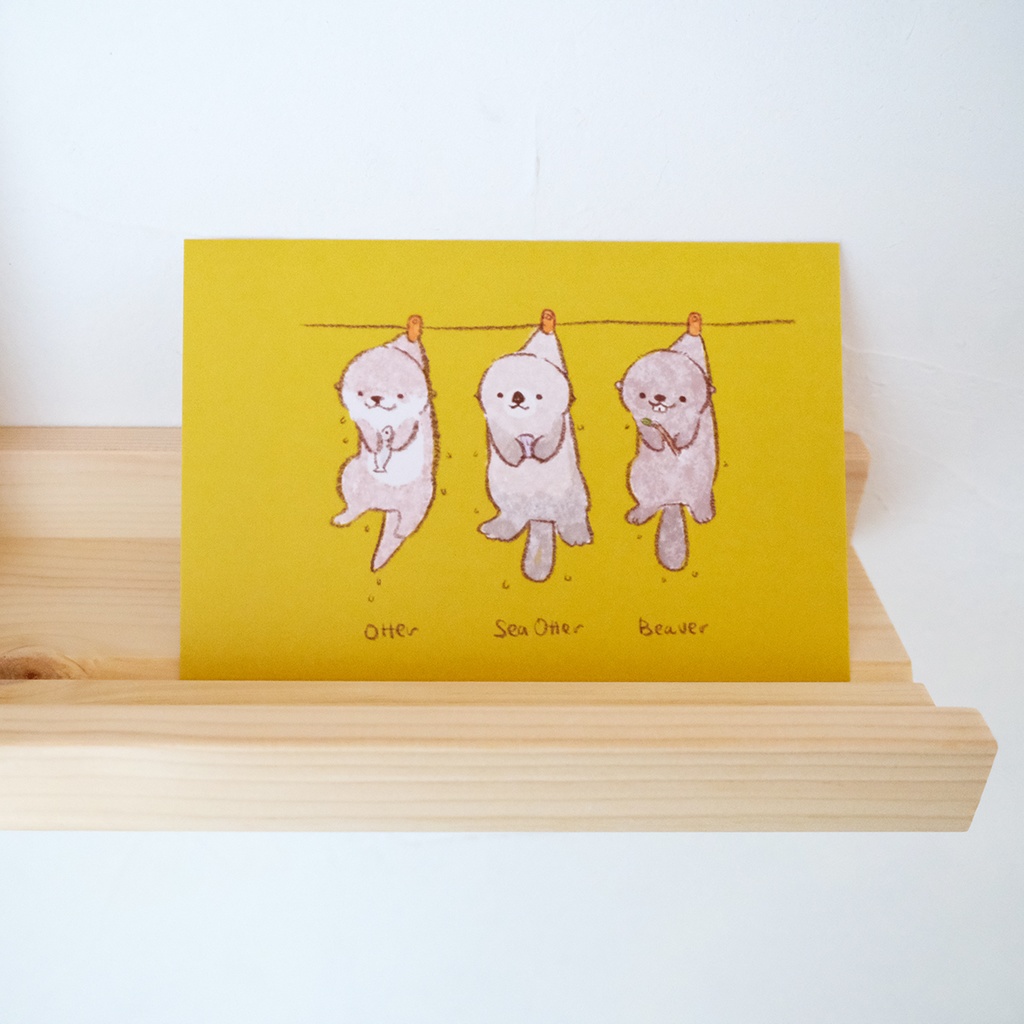 カワウソとラッコとビーバー乾かし中ポストカード