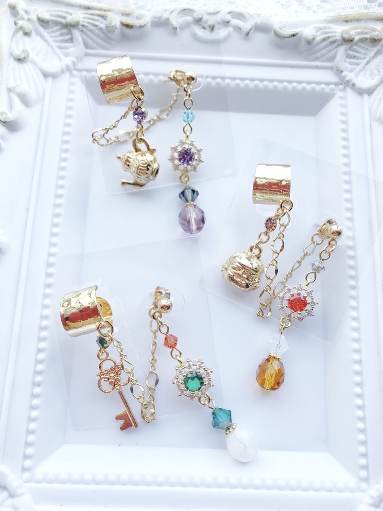 【🌈🕒】さんすくみイメージ片耳ピアス&イヤーカフス