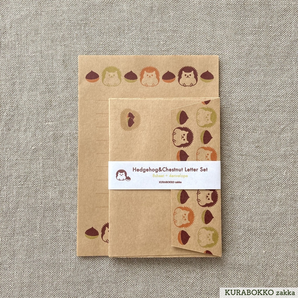 ハリネズミと栗のミニレターセット