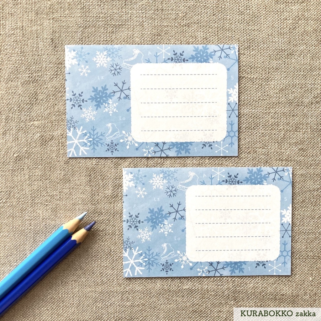 フィギュアスケートの靴と雪の結晶のミニメッセージメモ（1絵柄20枚入）＊ミニ一筆箋・一言メモ・ミニ便せん